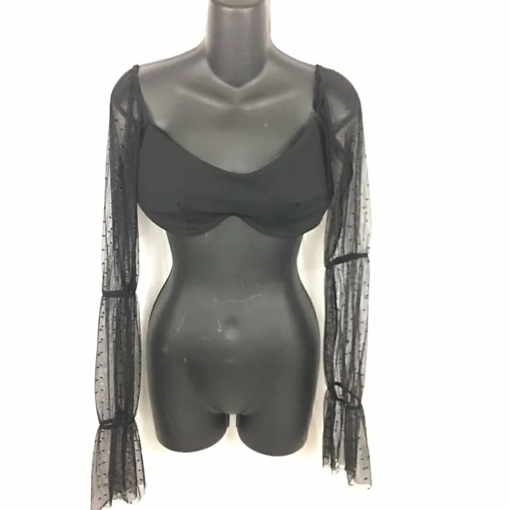 bra crop black top wit mesh cinched sleeves size 6